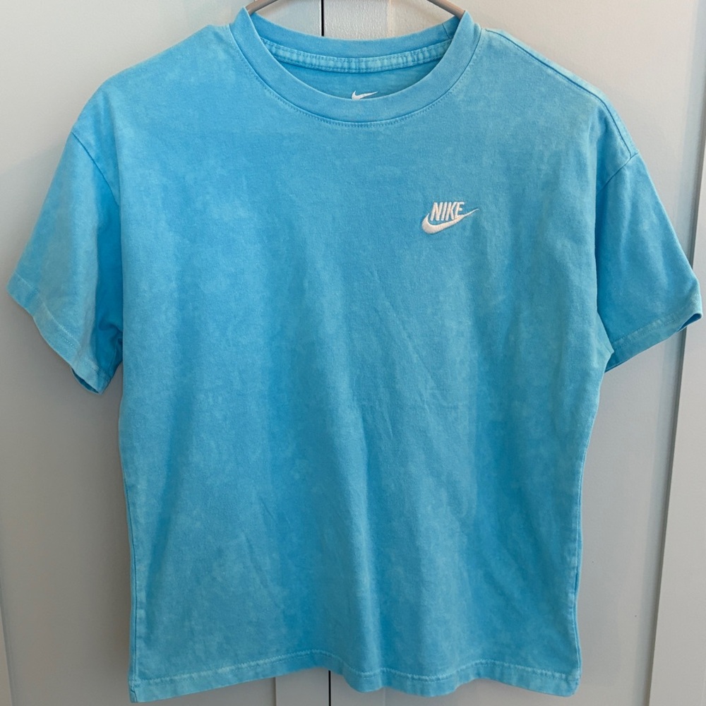 Nike Kids, washed teal, Short Sleeve Cotton Tee with White Logo